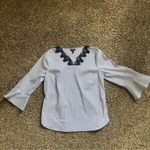 Talbots Women V Neck Blue Striped Top Size Small Petite